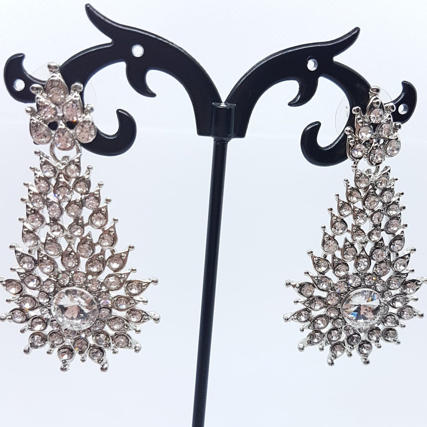 Silver Starburst Rhinestone Earrings