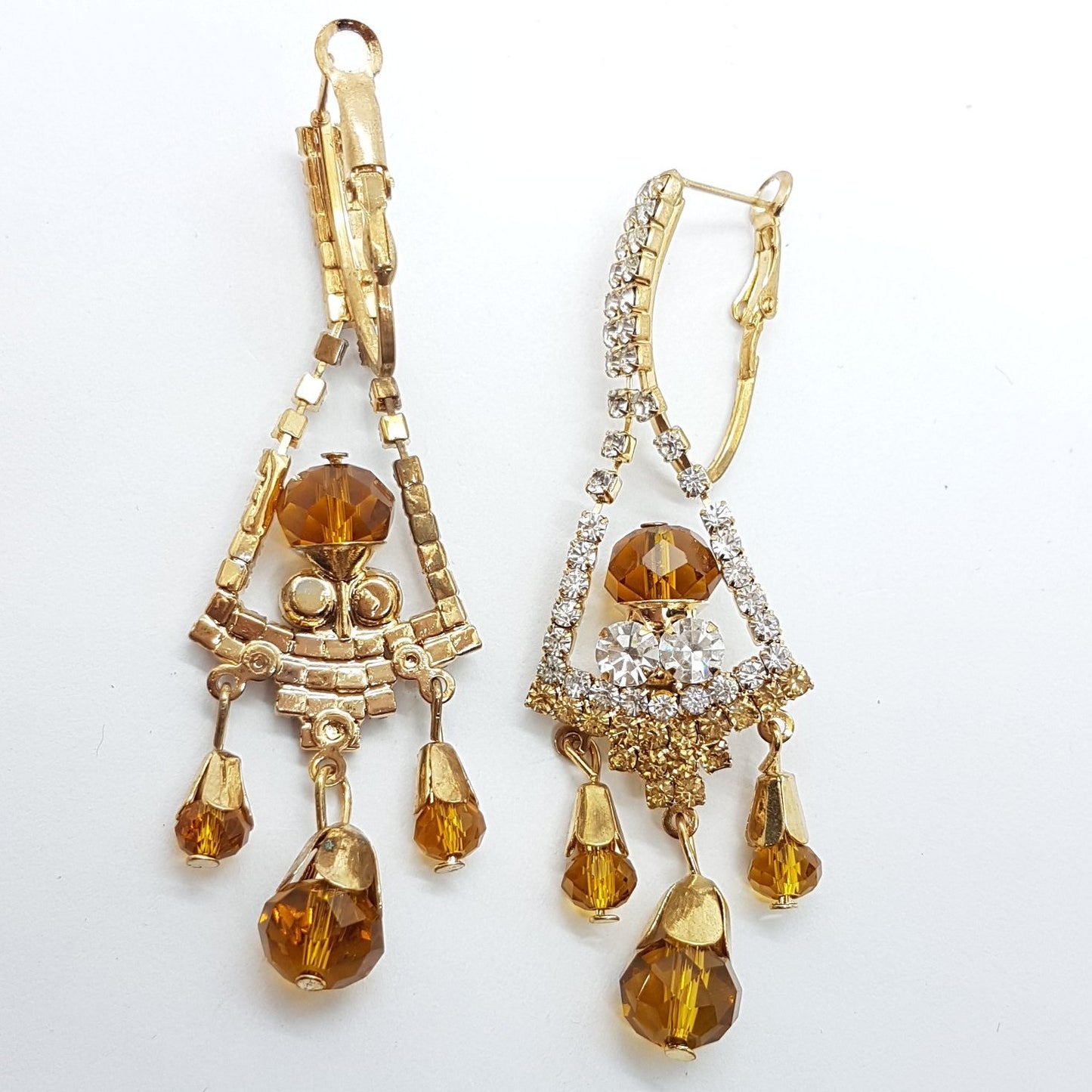 Long Golden Rhinestone Earrings