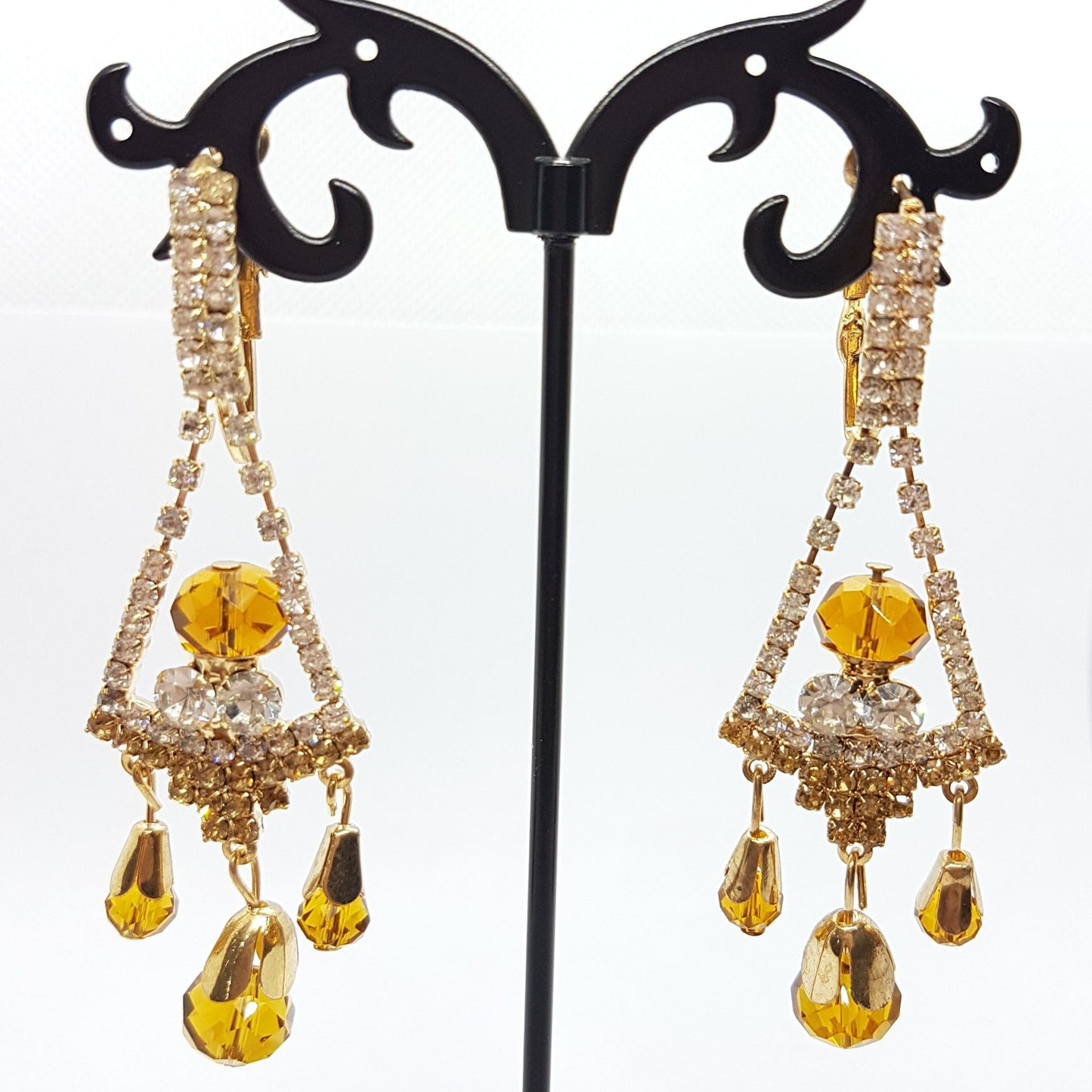 Long Golden Rhinestone Earrings
