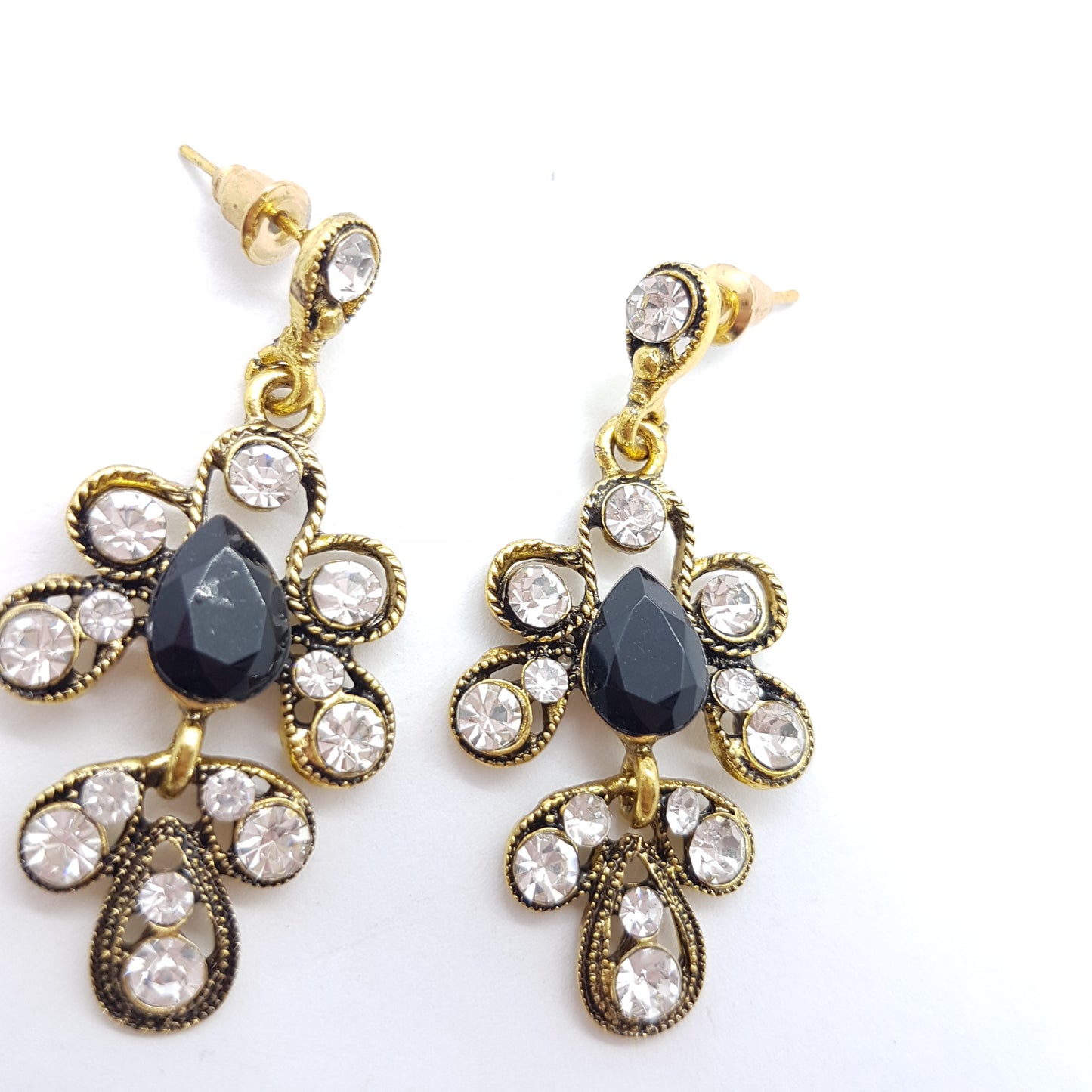 Antique Style Black Rhinestone Earrings