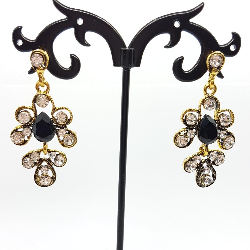 Antique Style Black Rhinestone Earrings