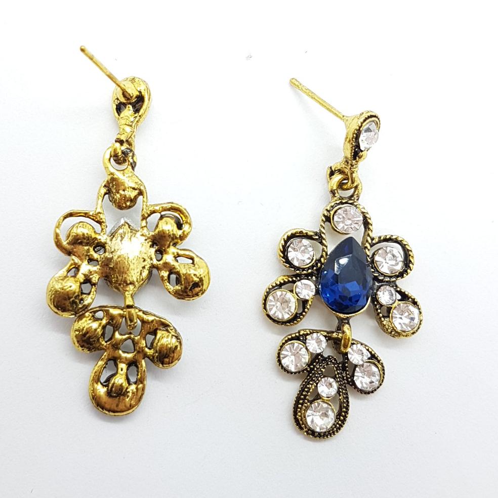 Antique Style Blue Rhinestone Earrings
