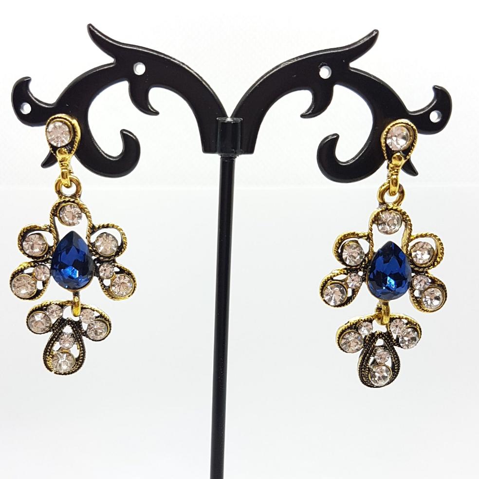 Antique Style Blue Rhinestone Earrings