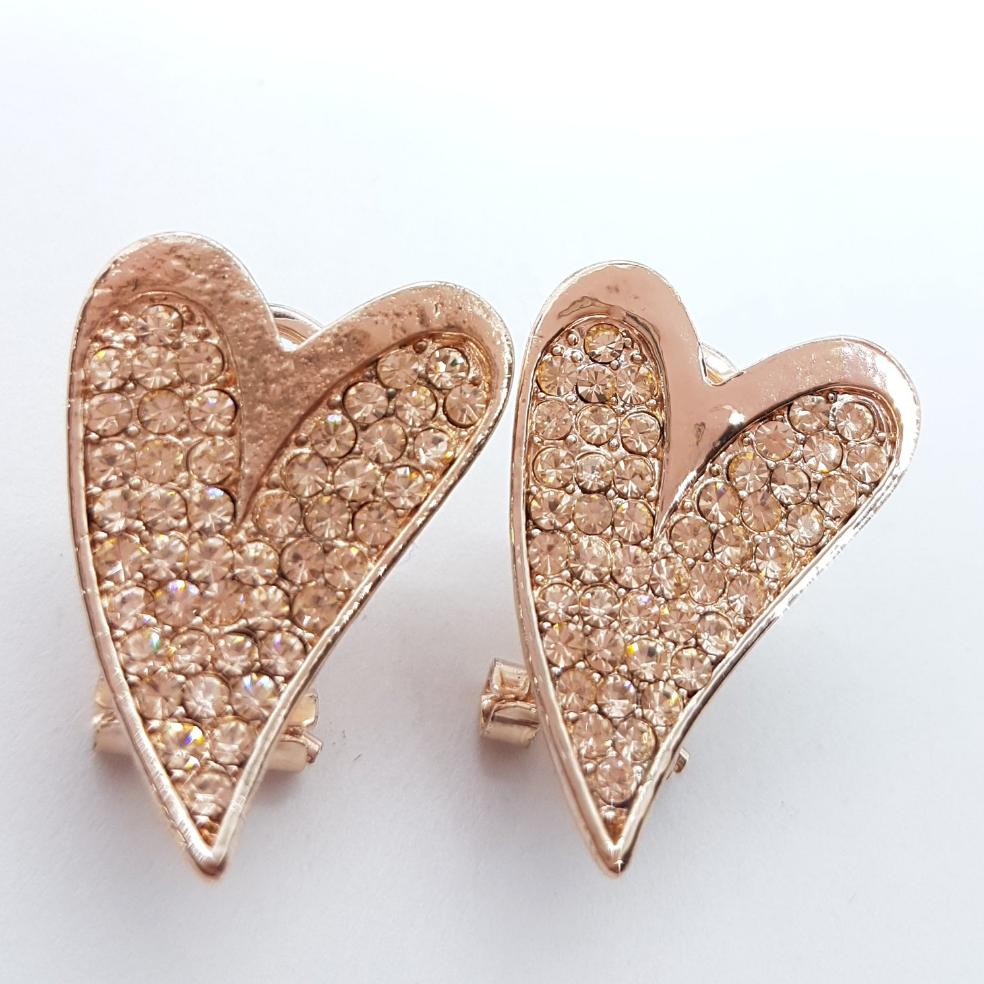 Rose Gold Rhinestone Heart Earrings