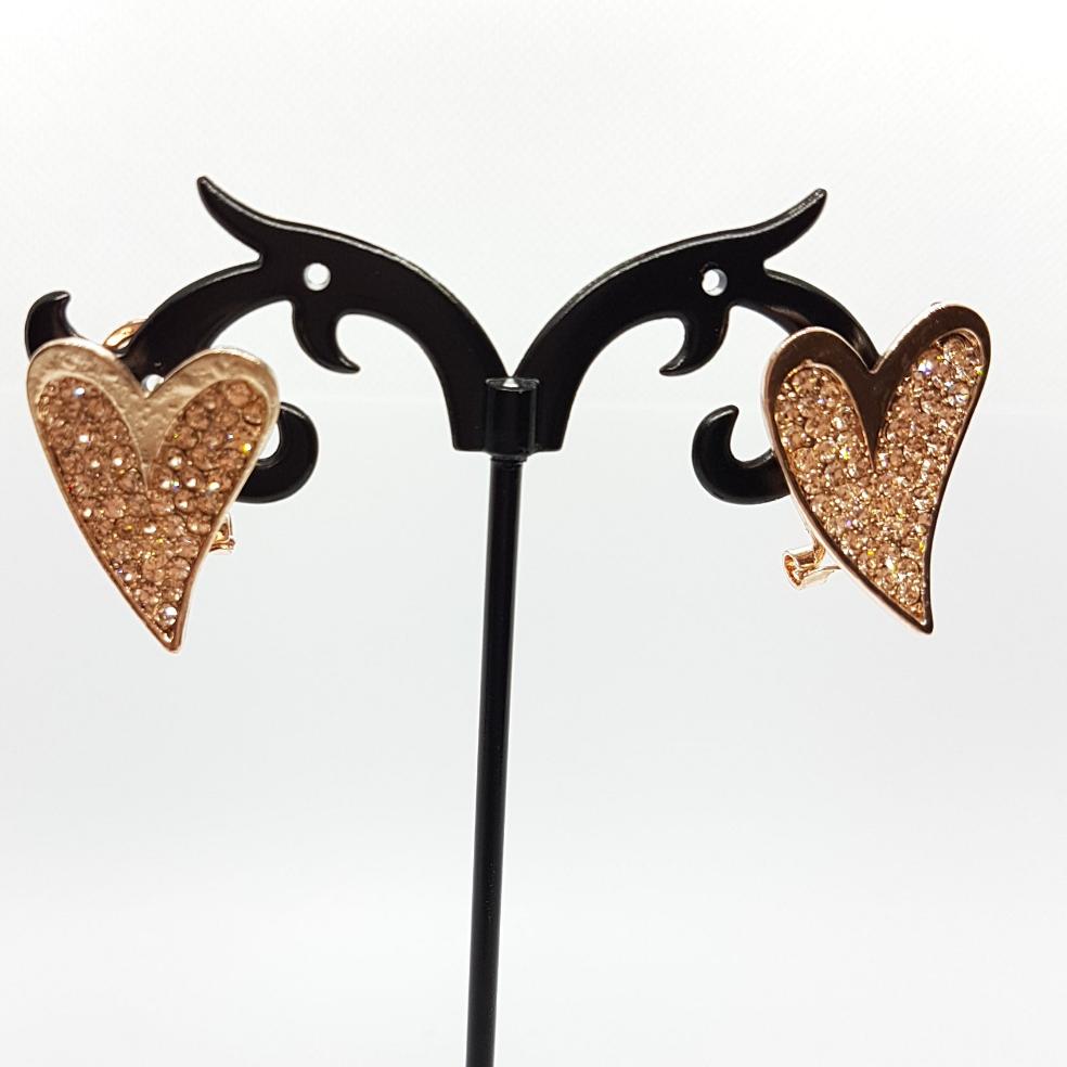 Rose Gold Rhinestone Heart Earrings