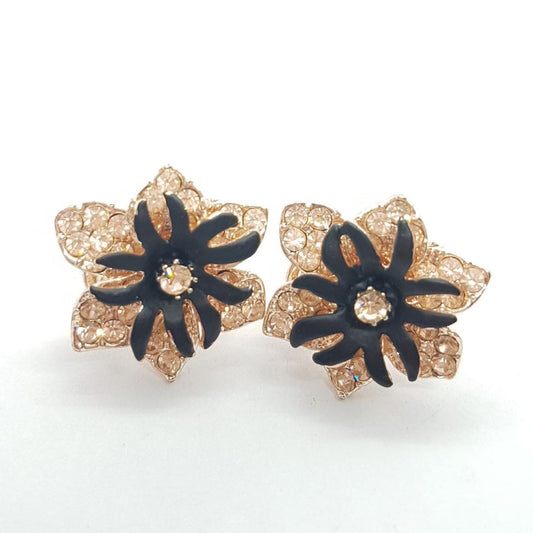 Rose Gold and Black Flower Earrings