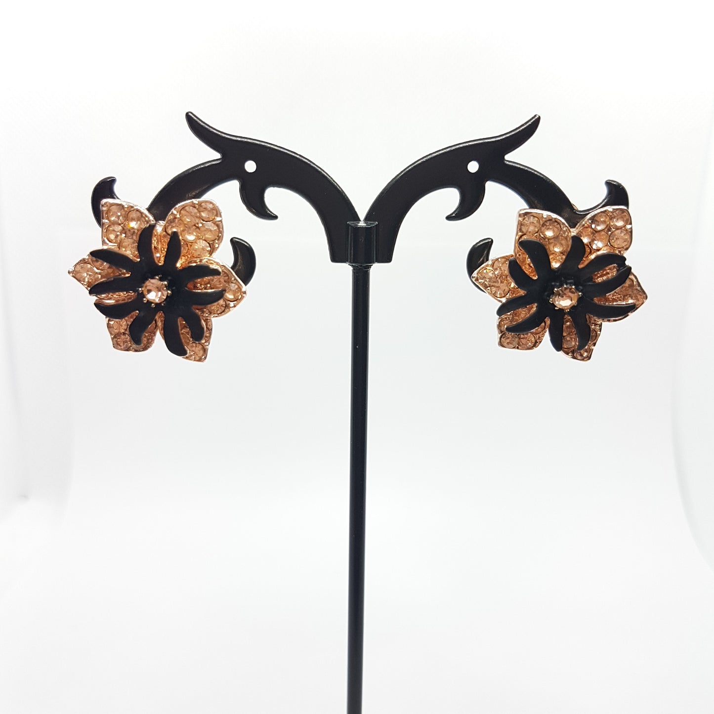 Rose Gold and Black Flower Earrings