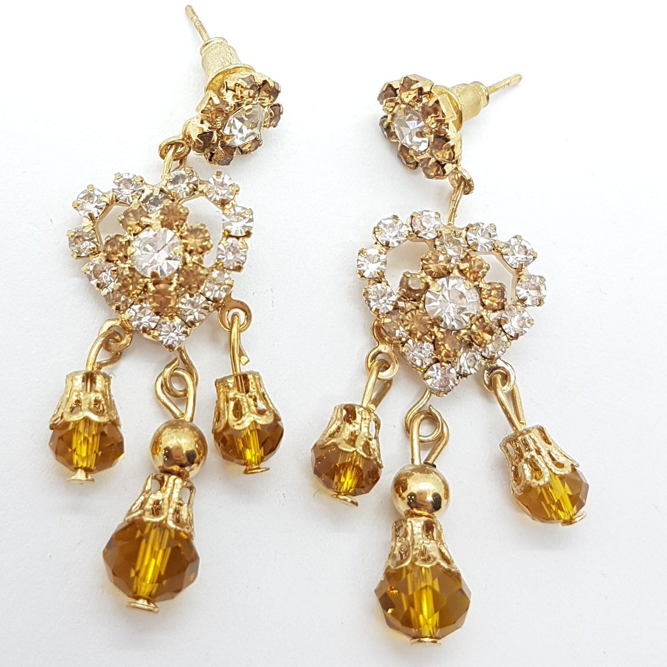 Golden Rhinestone Heart Earrings