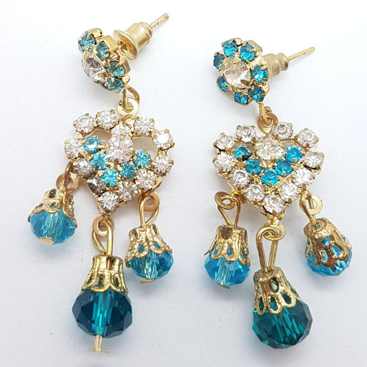 Blue Rhinestone Heart Earrings