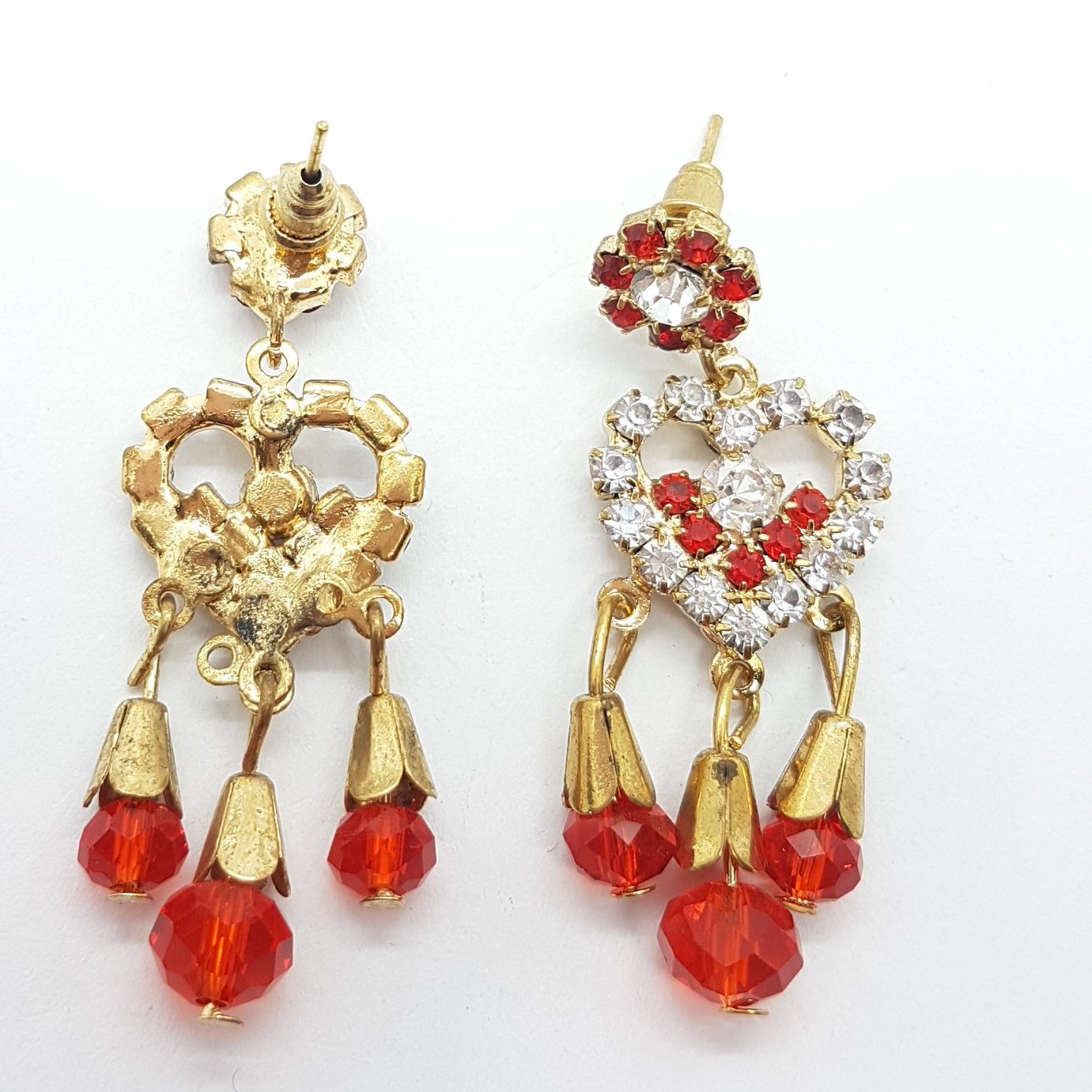 Red Rhinestone Heart Earrings