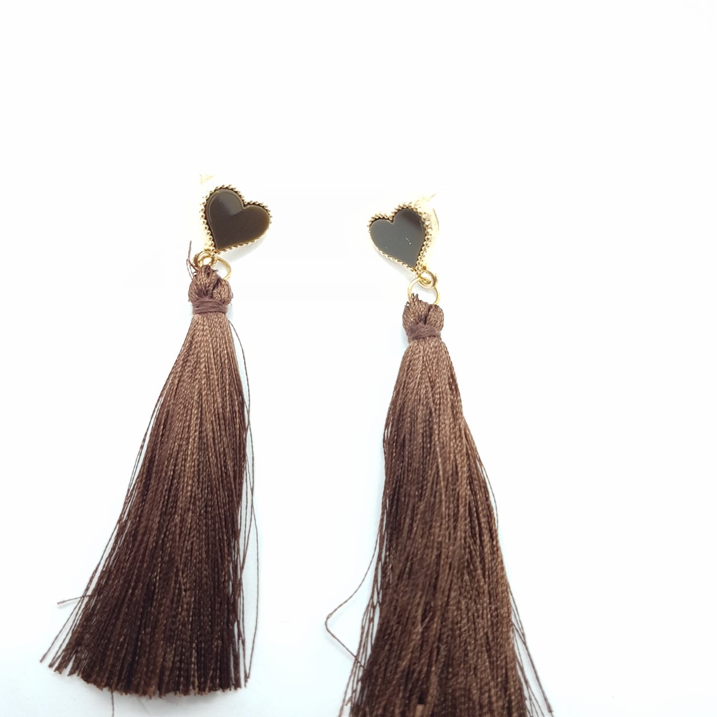 Brown Heart Tassel Earrings