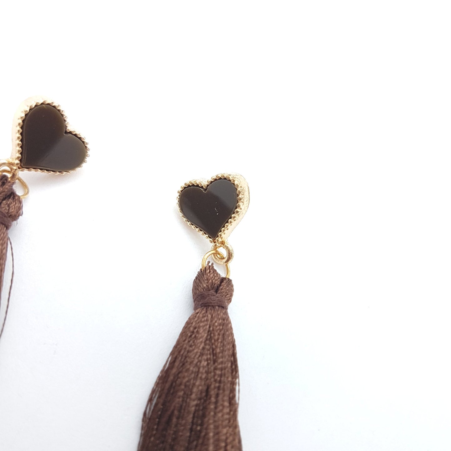 Brown Heart Tassel Earrings
