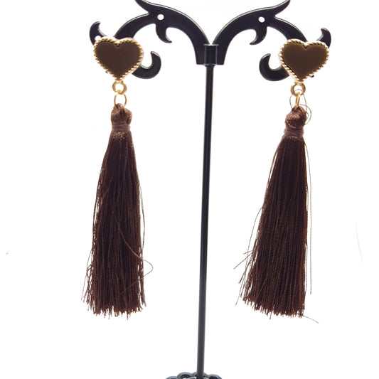 Brown Heart Tassel Earrings