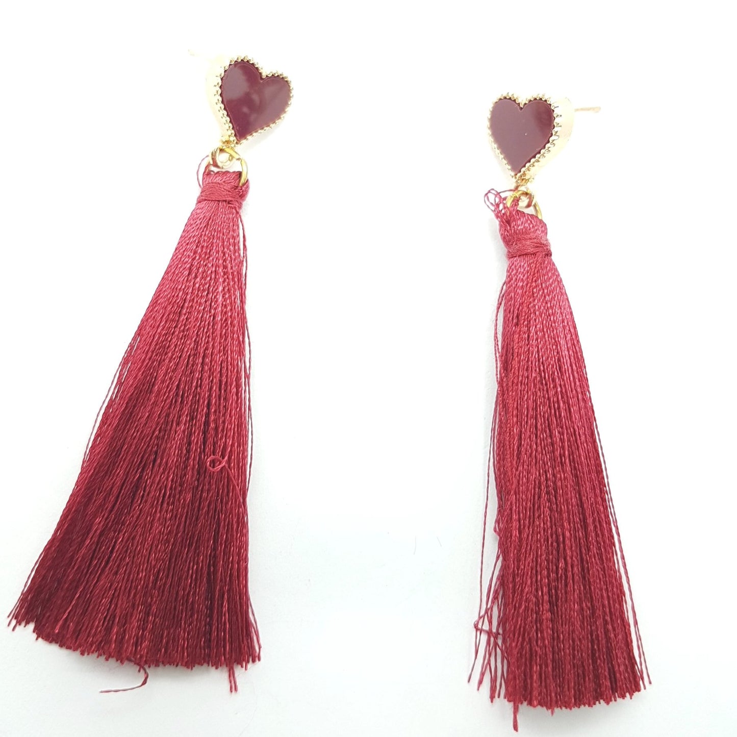 Red Heart Tassel Earrings