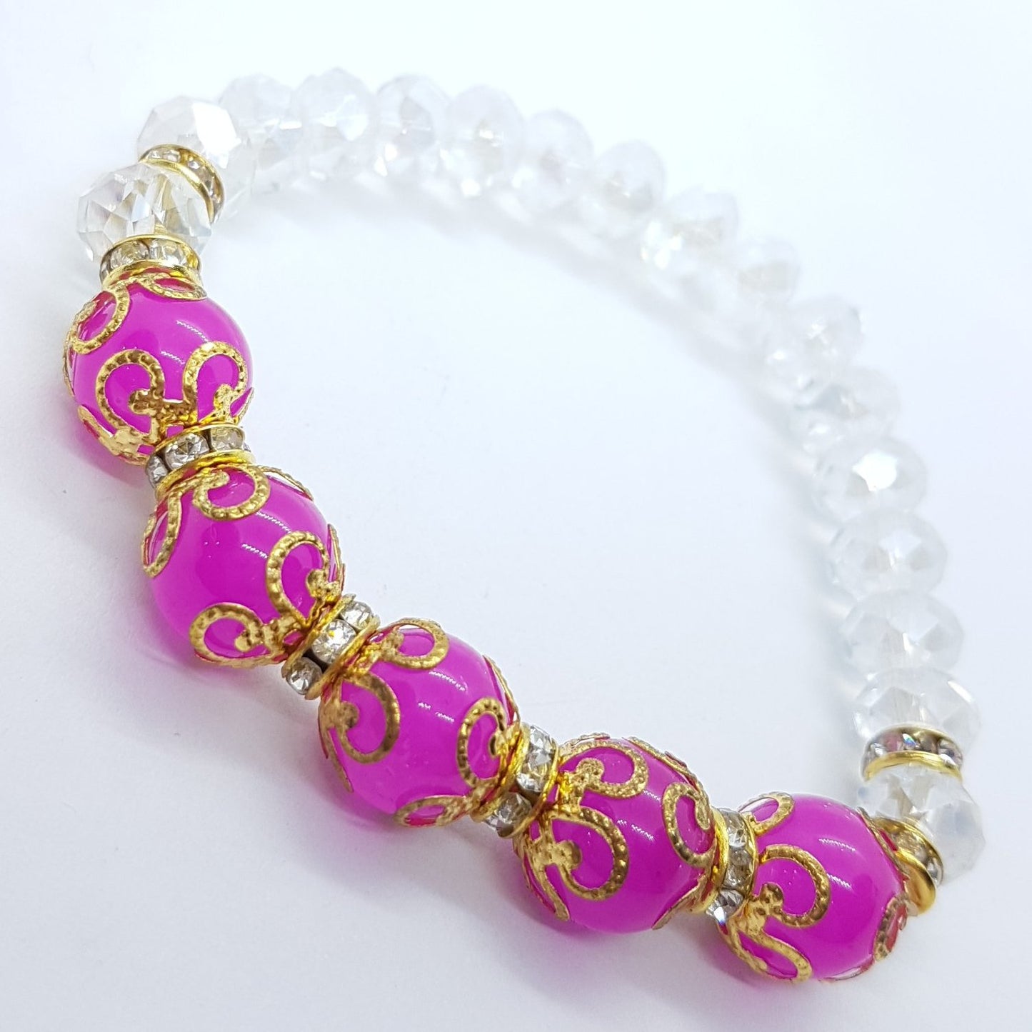 Hot Pink Beaded Stretch Bracelet