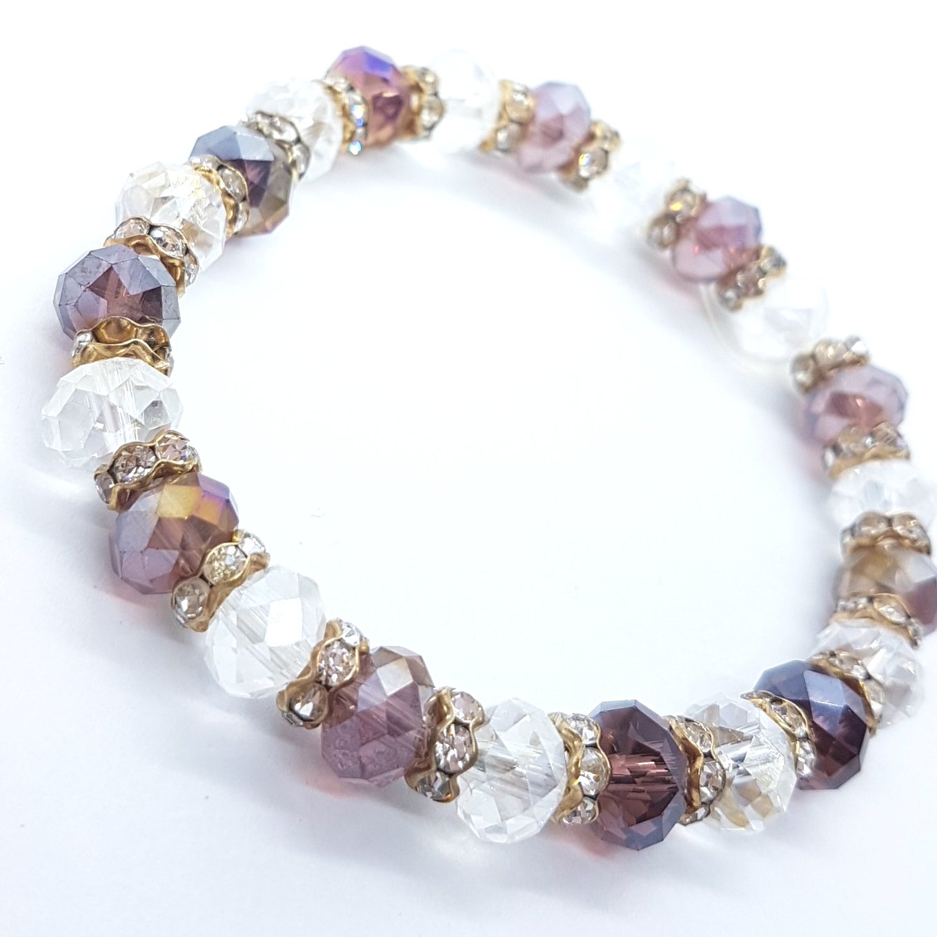 Purple Crystal Stretch Beaded Bracelet