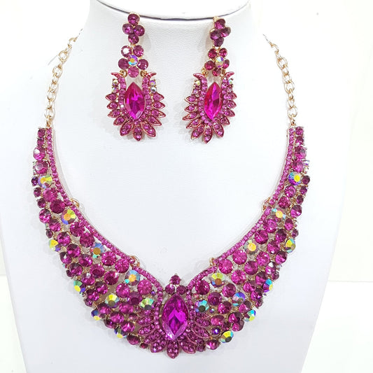 Fuchsia Rhinestone Jewellery Set