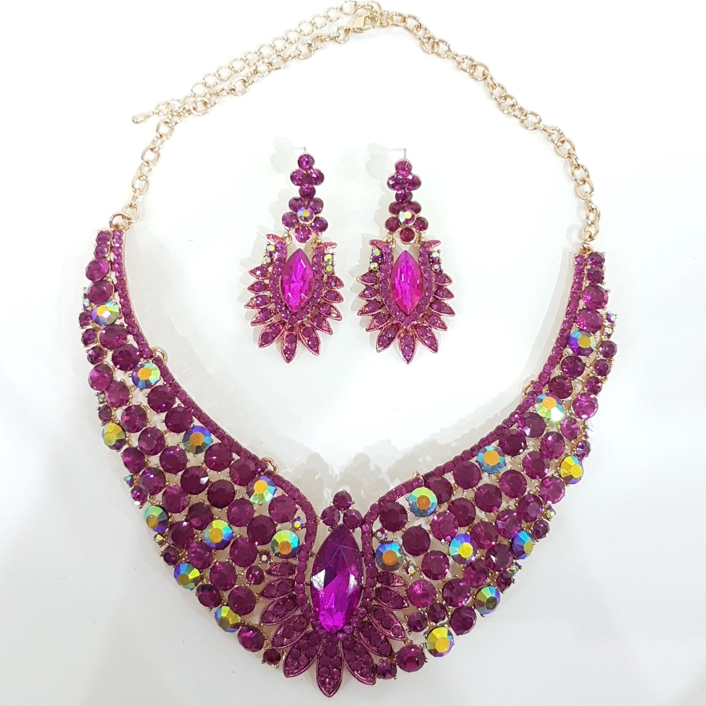 Fuchsia Rhinestone Jewellery Set