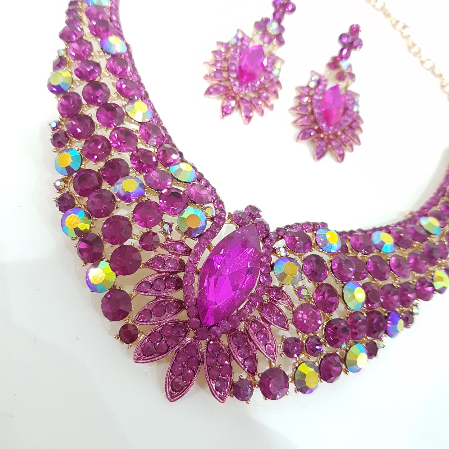 Fuchsia Rhinestone Jewellery Set