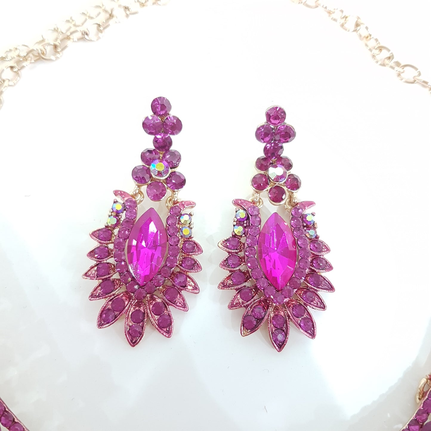 Fuchsia Rhinestone Jewellery Set