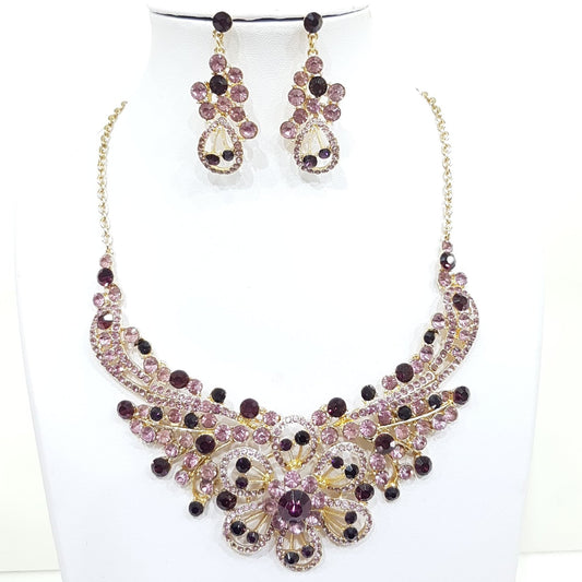 Purple Rhinestone Jewellery Set