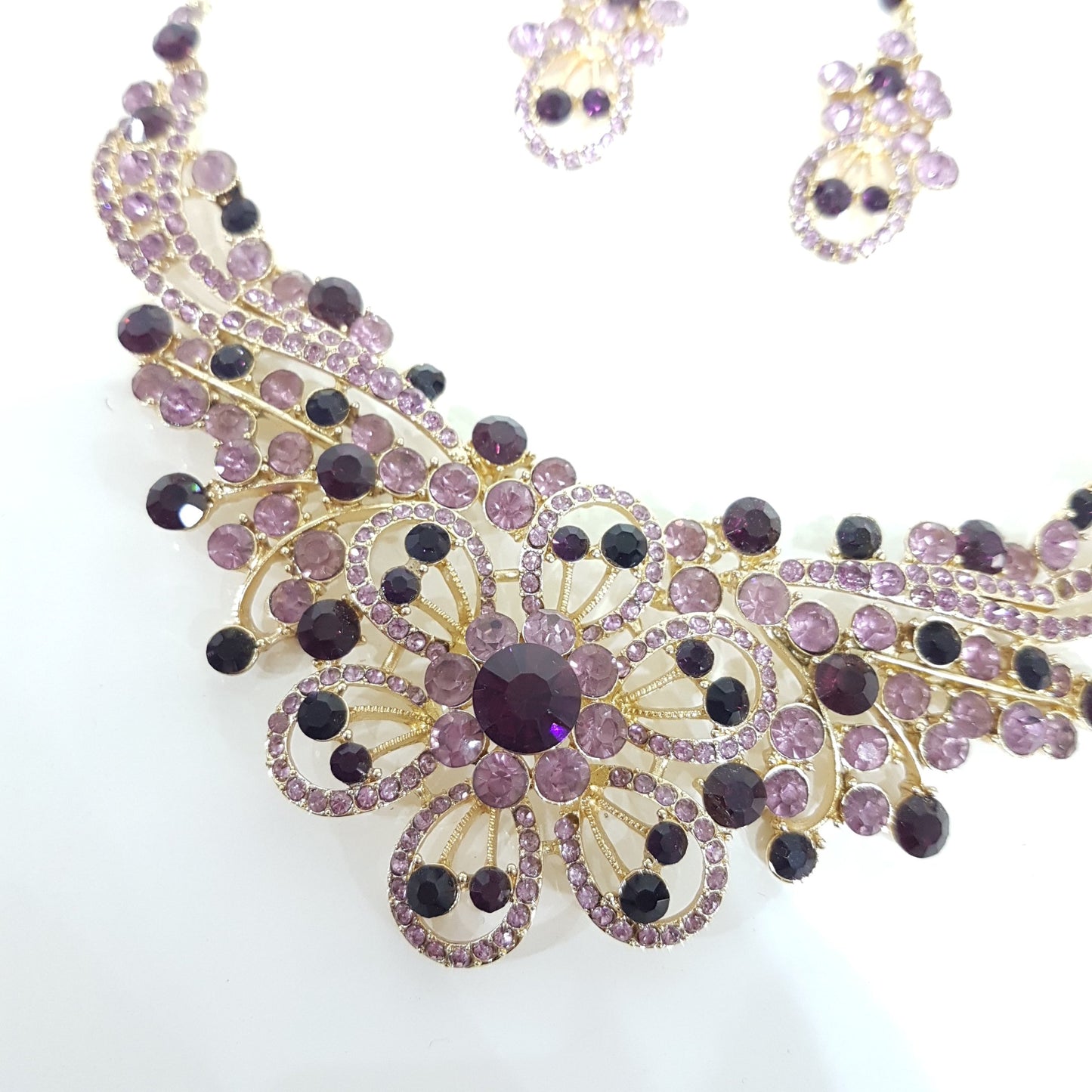 Purple Rhinestone Jewellery Set