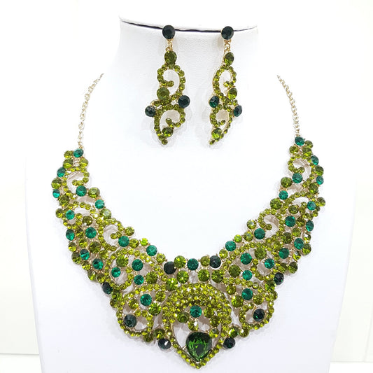 Green Rhinestone Jewellery Set