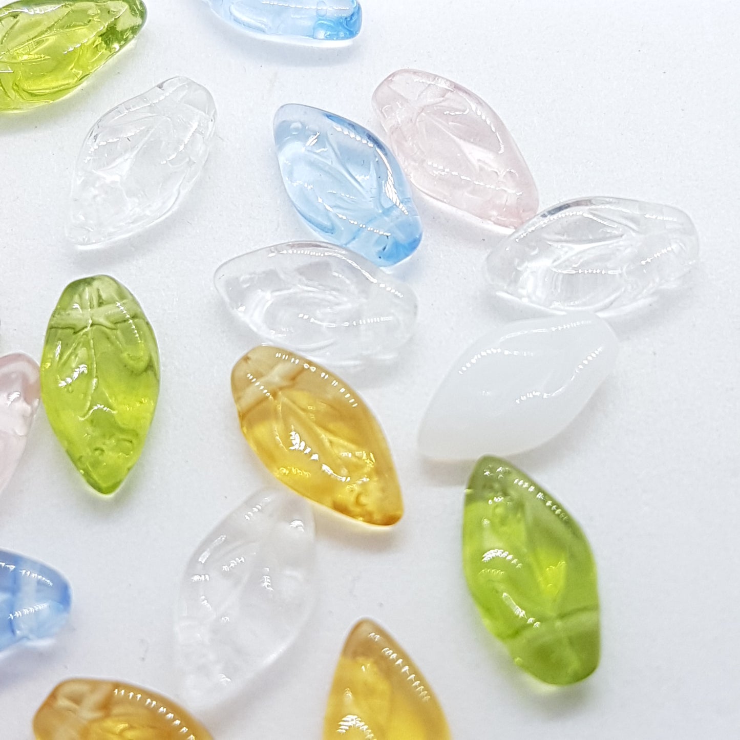 25pc Czech Pressed Glass Leaves Mix