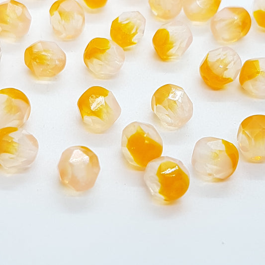 6mm Tangerine Czech Fire-Polish Beads