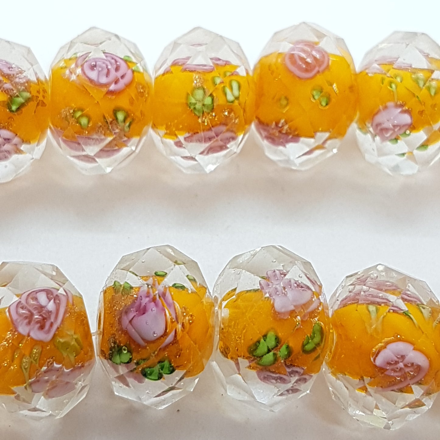 10pc Rose Faceted Rondelle Orange Glass Bead