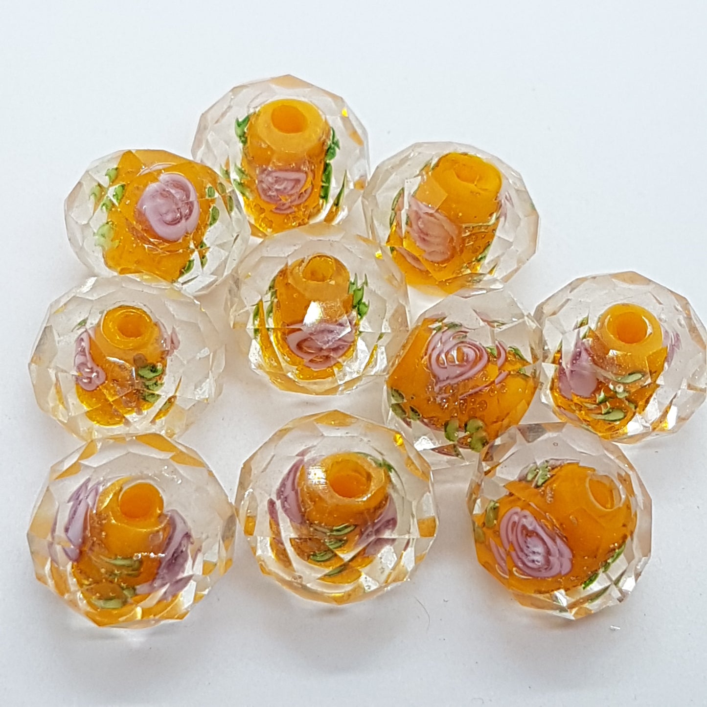 10pc Rose Faceted Rondelle Orange Glass Bead