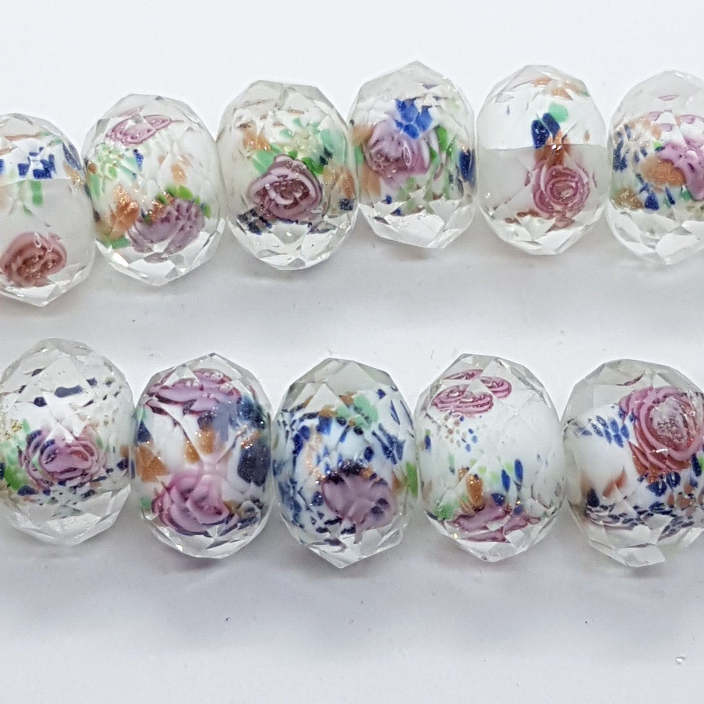 10pc Rose Faceted Rondelle Glass Bead
