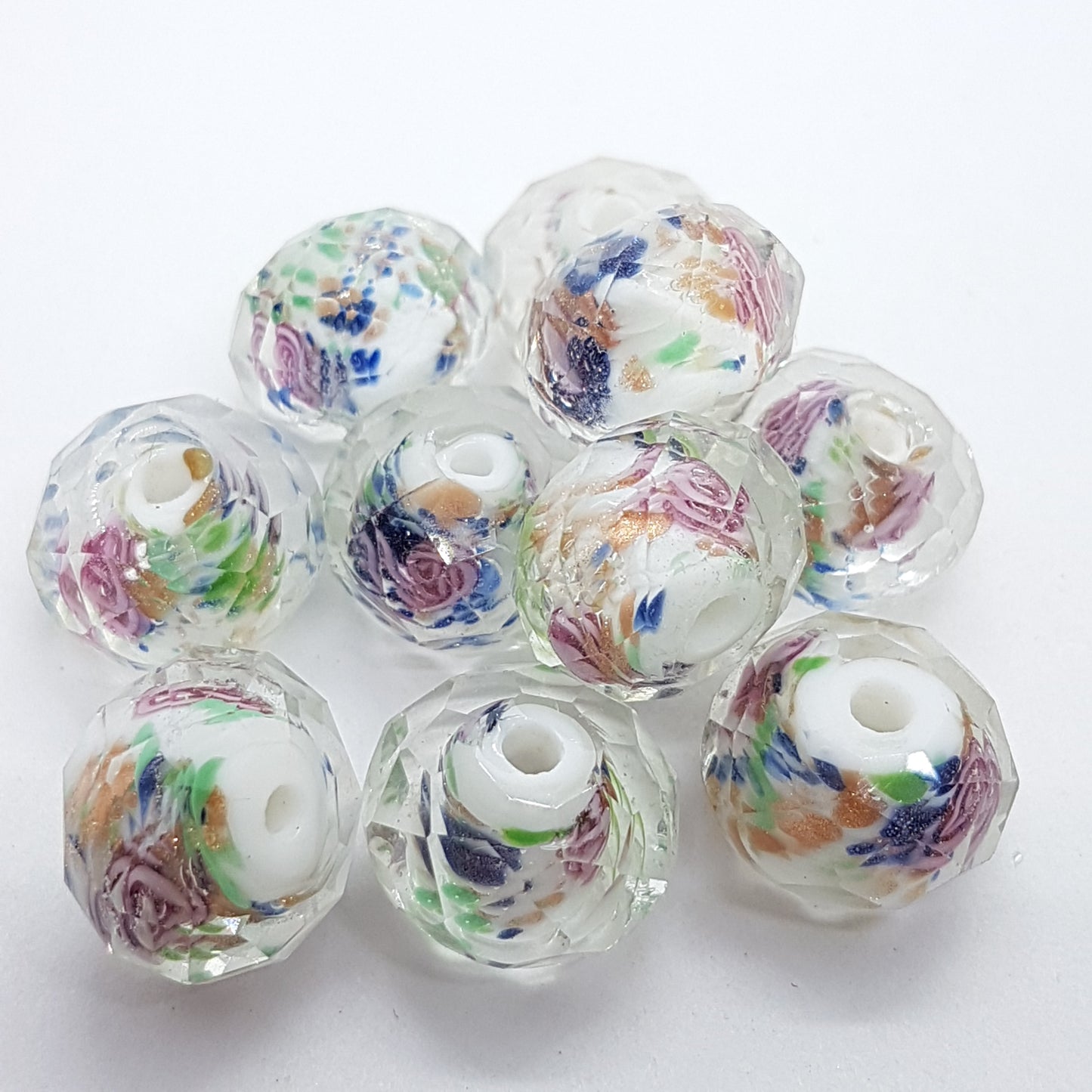 10pc Rose Faceted Rondelle Glass Bead