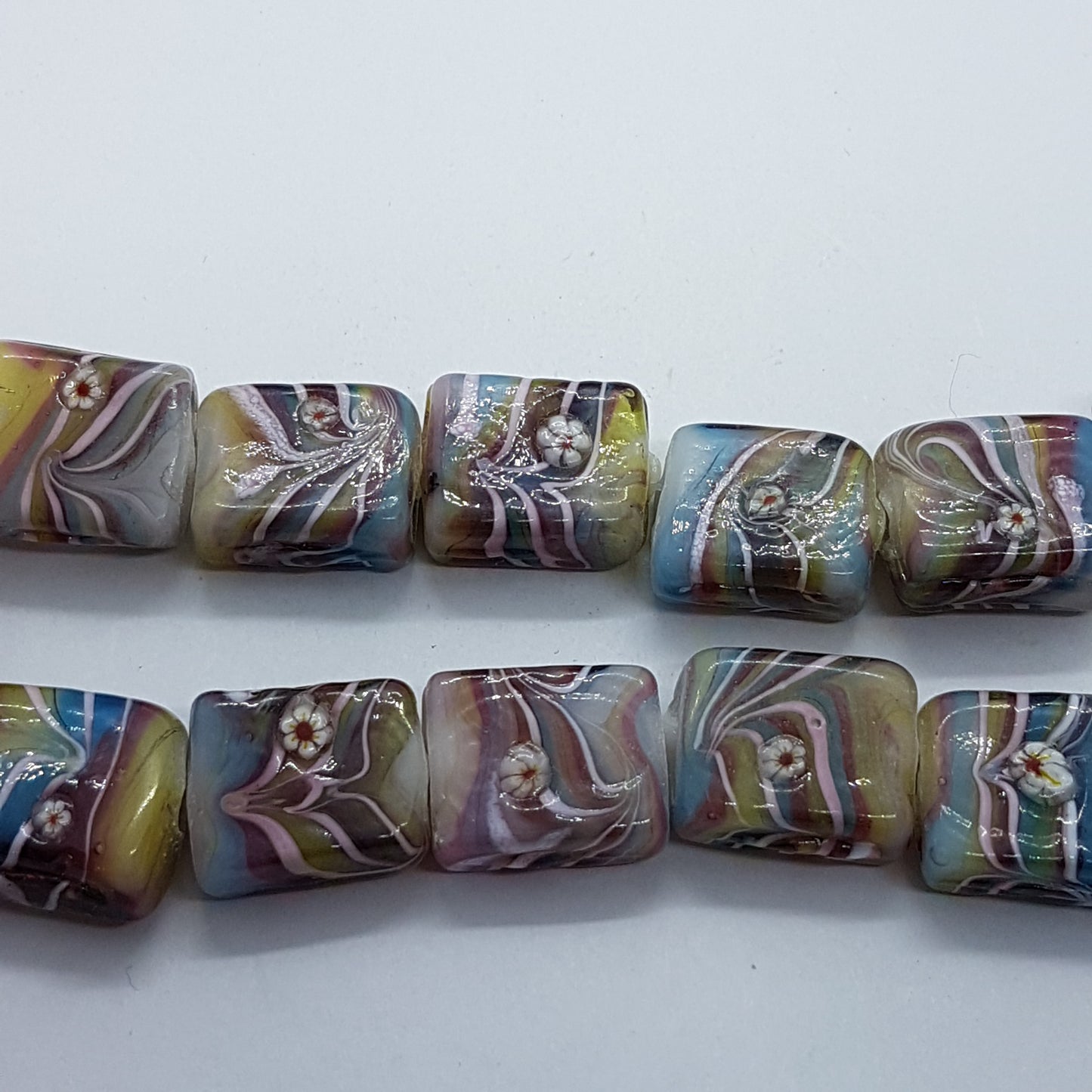 10pc Rainbow Swirl Funky Lampwork Bead