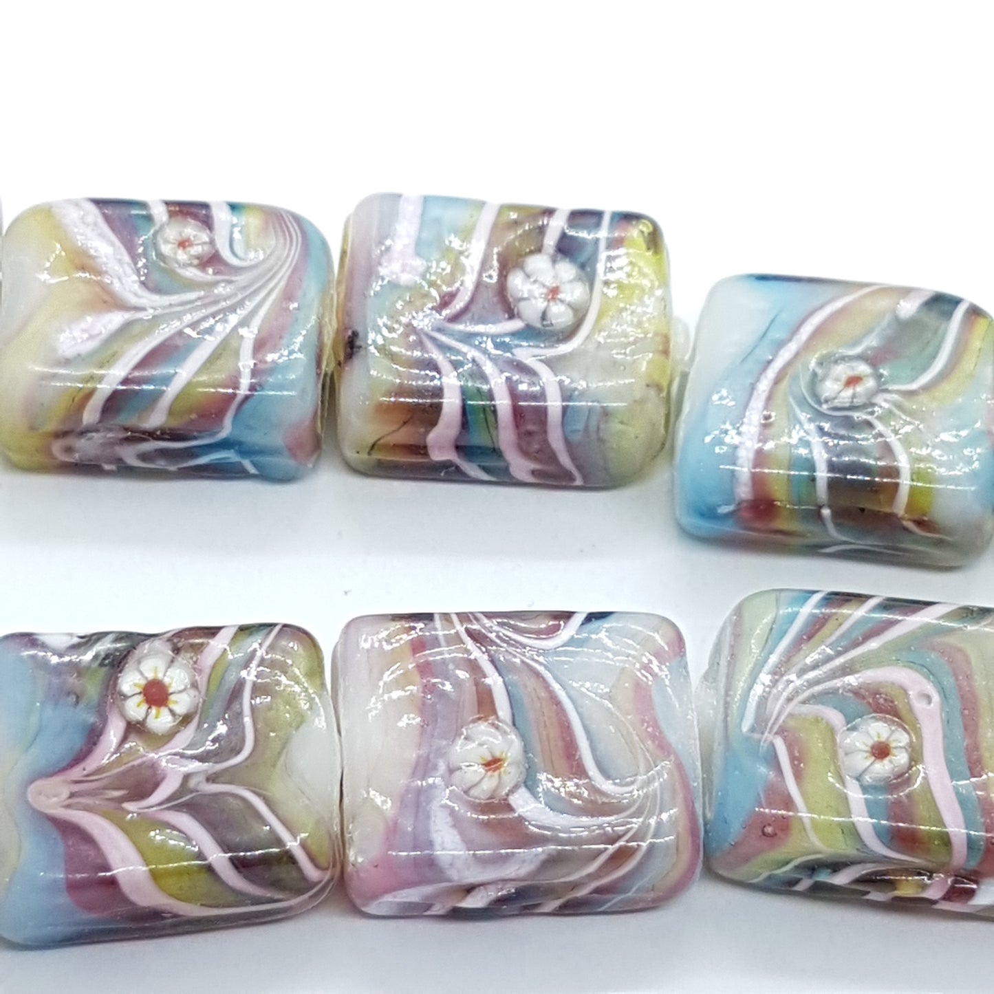 10pc Rainbow Swirl Funky Lampwork Bead