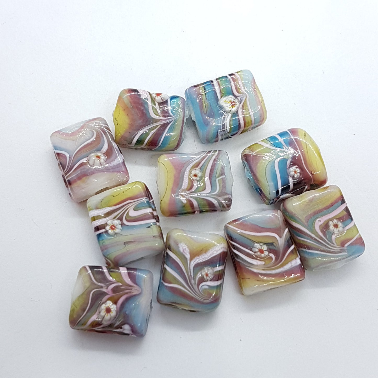 10pc Rainbow Swirl Funky Lampwork Bead