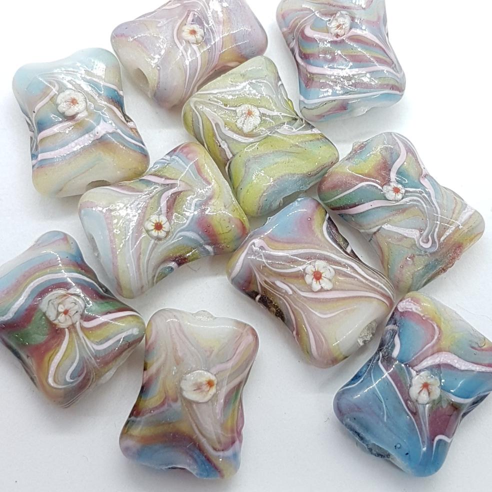 10pc Rainbow Swirl Funky Lampwork Bead