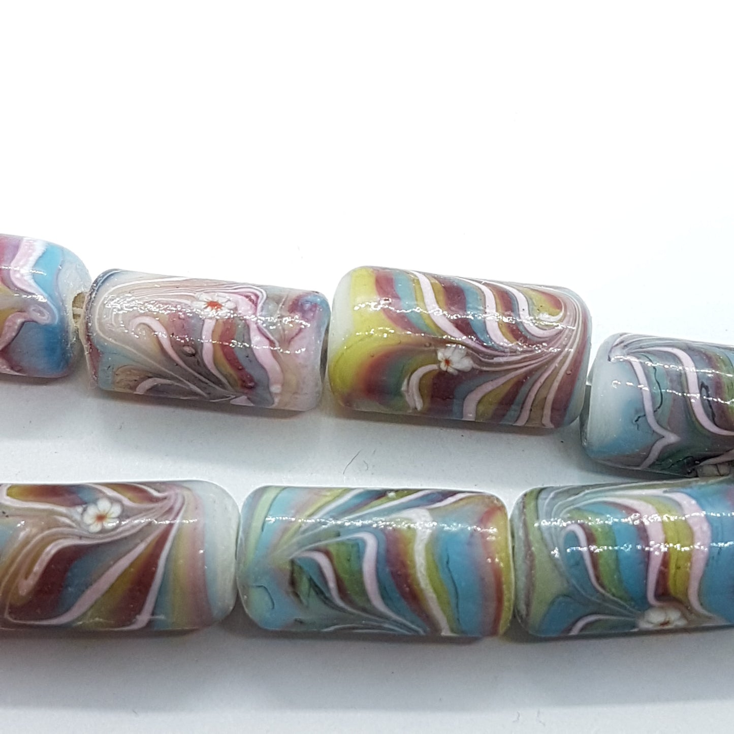 10pc Rainbow Swirl Cylinder Lampwork Bead