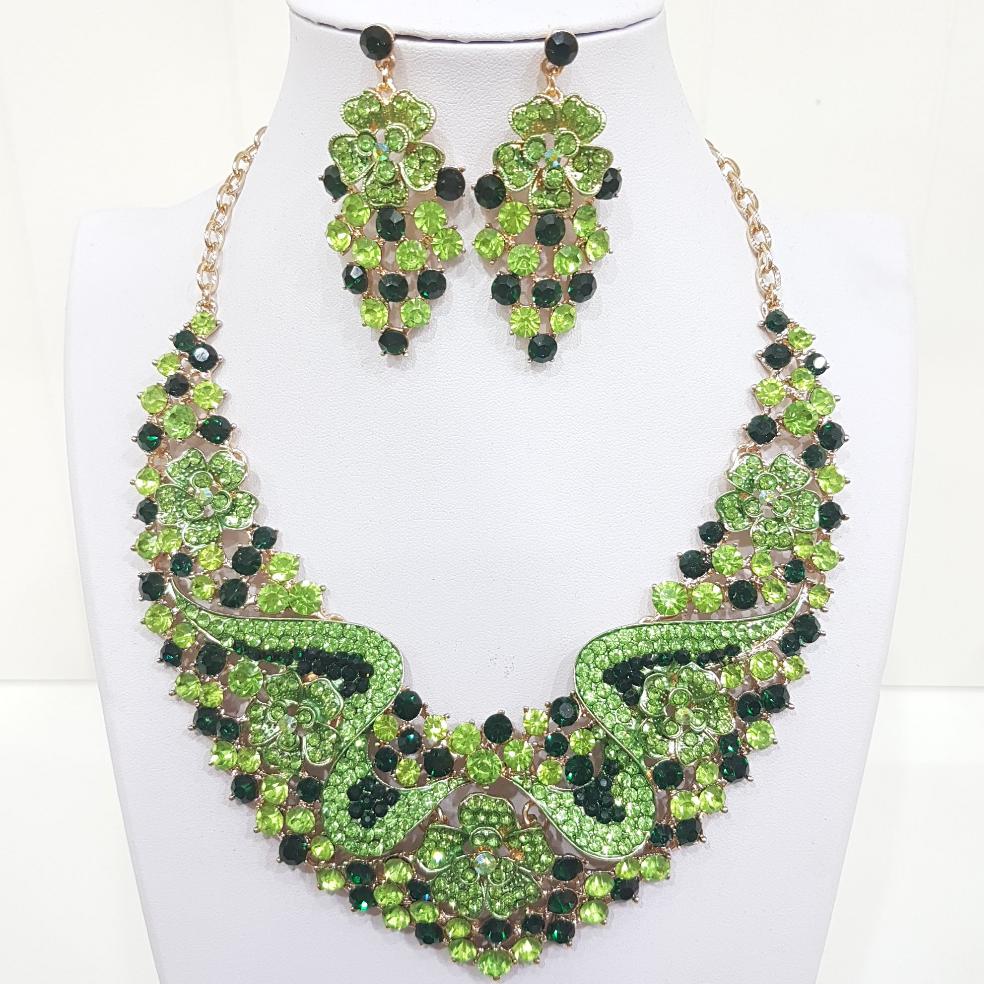 Green Rhinestone Necklace Set