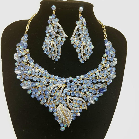 Statement Blue Rhinestone Necklace Set