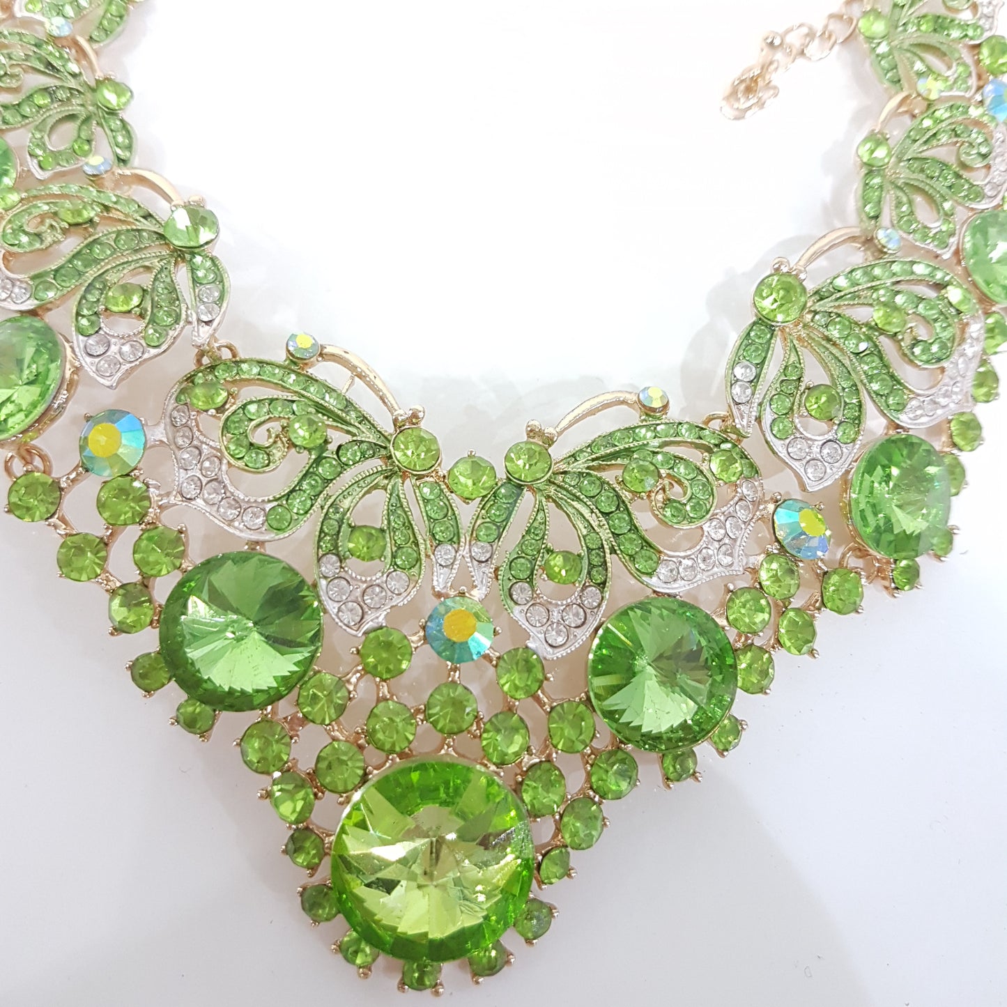 Green Butterfly Rhinestone Necklace Set