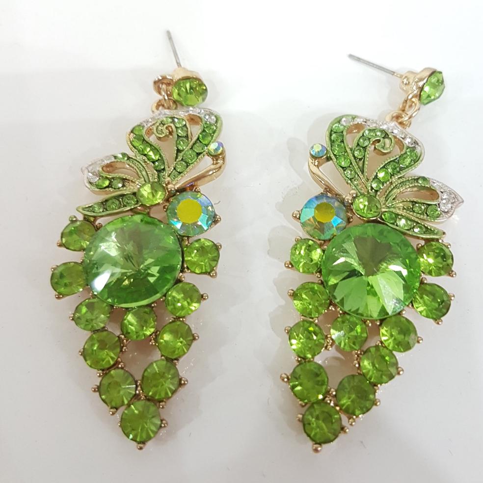 Green Butterfly Rhinestone Necklace Set