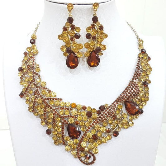 Peacock Feather Rhinestone Necklace Set