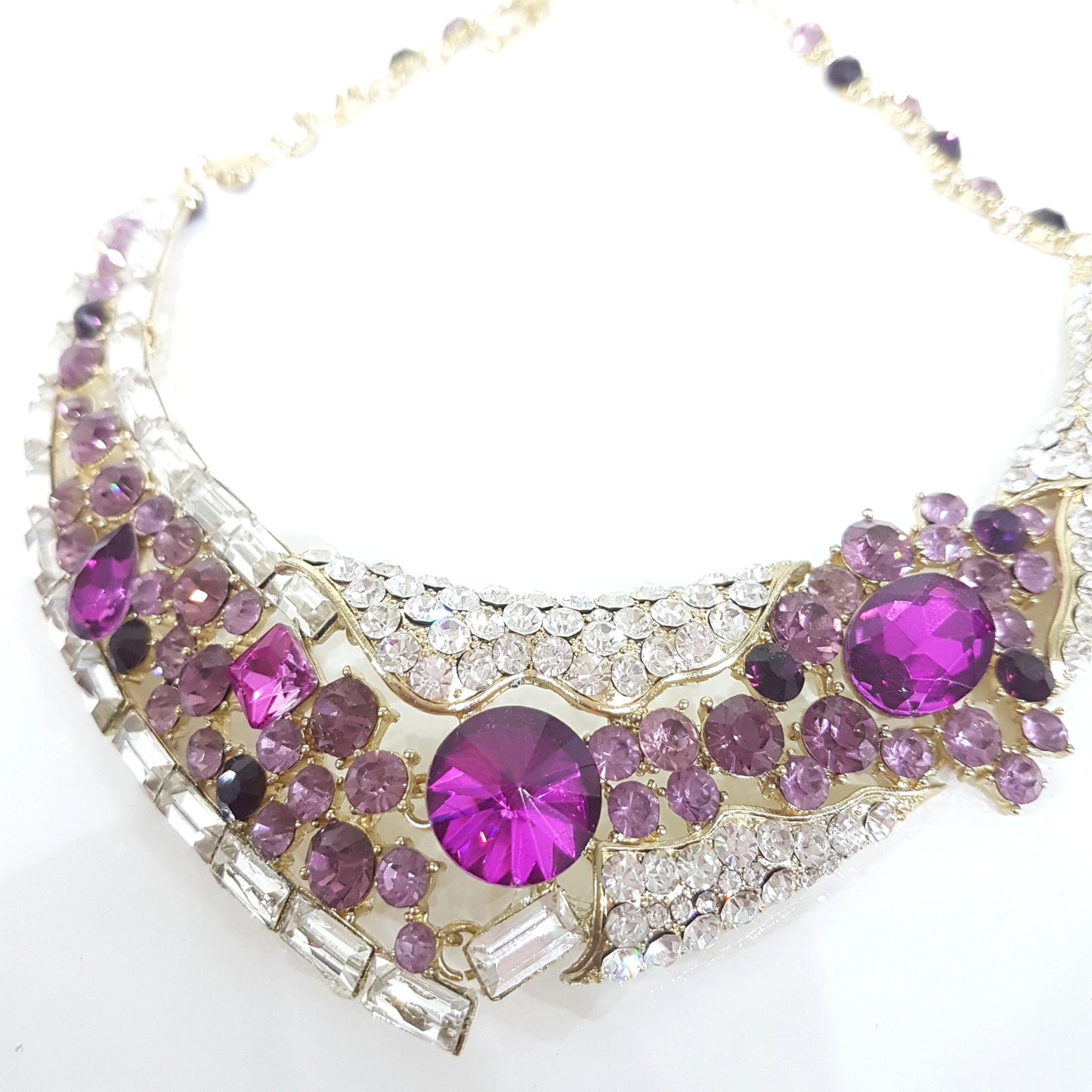 Purple and Silver Rhinestone Necklace Set