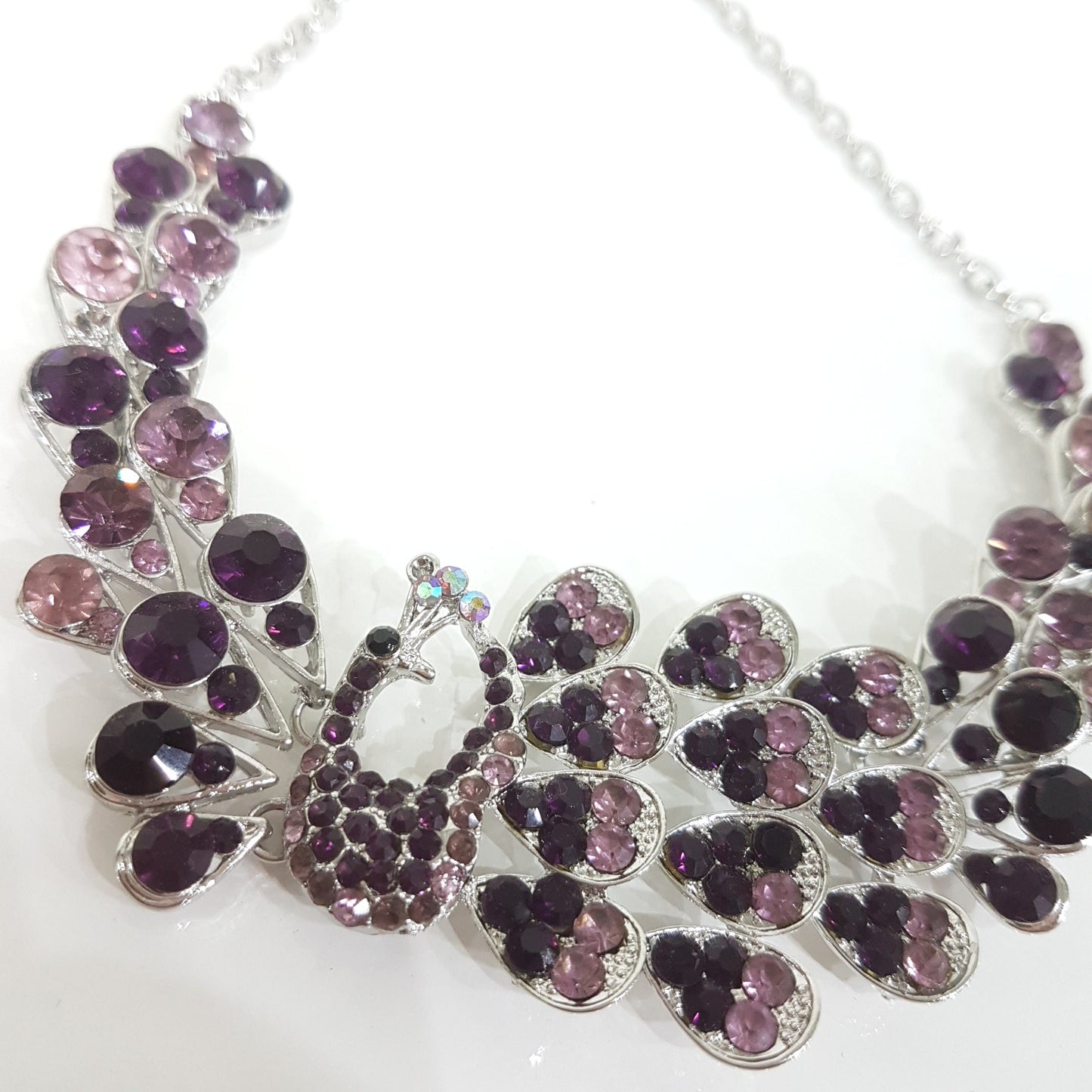 Purple Peacock Necklace Earring Set