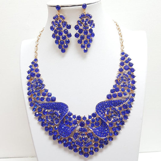 Royal Blue Rhinestone Necklace Set