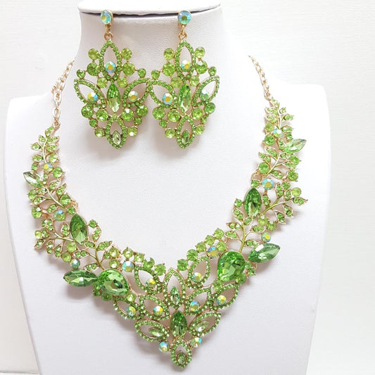 Light Green Rhinestone Necklace Set