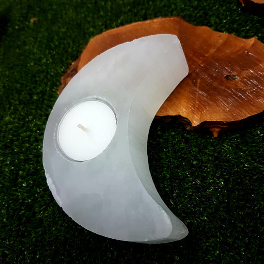 Selenite Moon Tealight Candle Holder