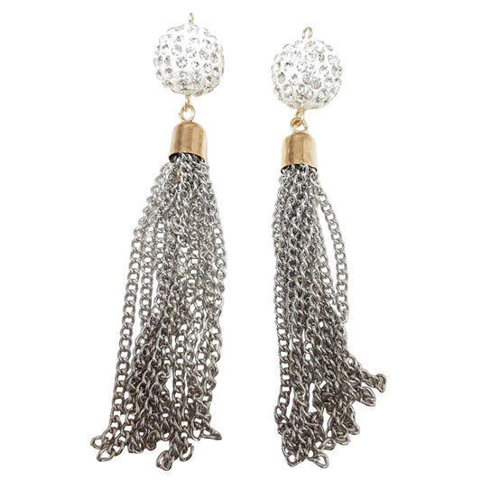 2pc Silver Gold Rhinestone Tassel Pendants