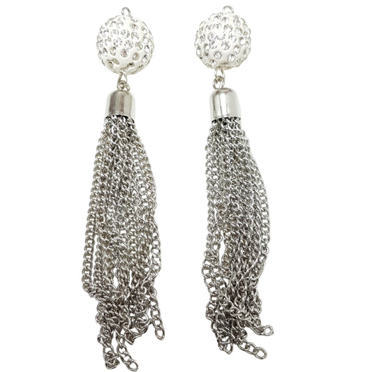 2pc Silver Rhinestone Tassel Pendants